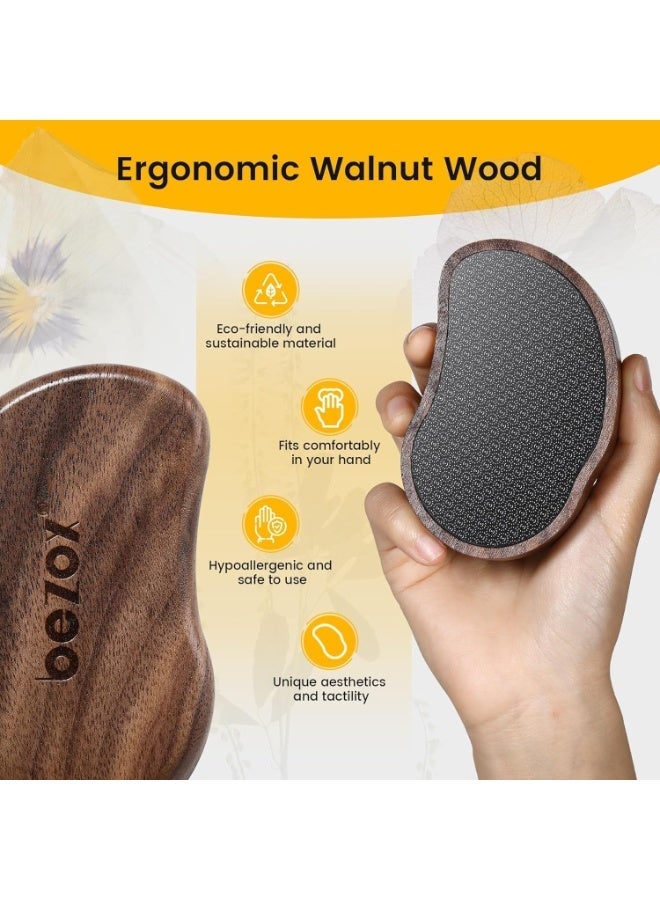 BEZOX glass Foot Scrubber(1 PCS) - Nano-Glass Pedi Egg Pumice Stone for Feet Dead Skin, Plastic-Free Pedicure Foot File Callus Remover for Silky Smooth Feet - Walnut Wood Handled - Image 2